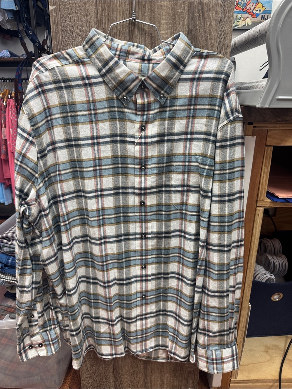 Men's Button-Down Plaid Shirt - White & Green